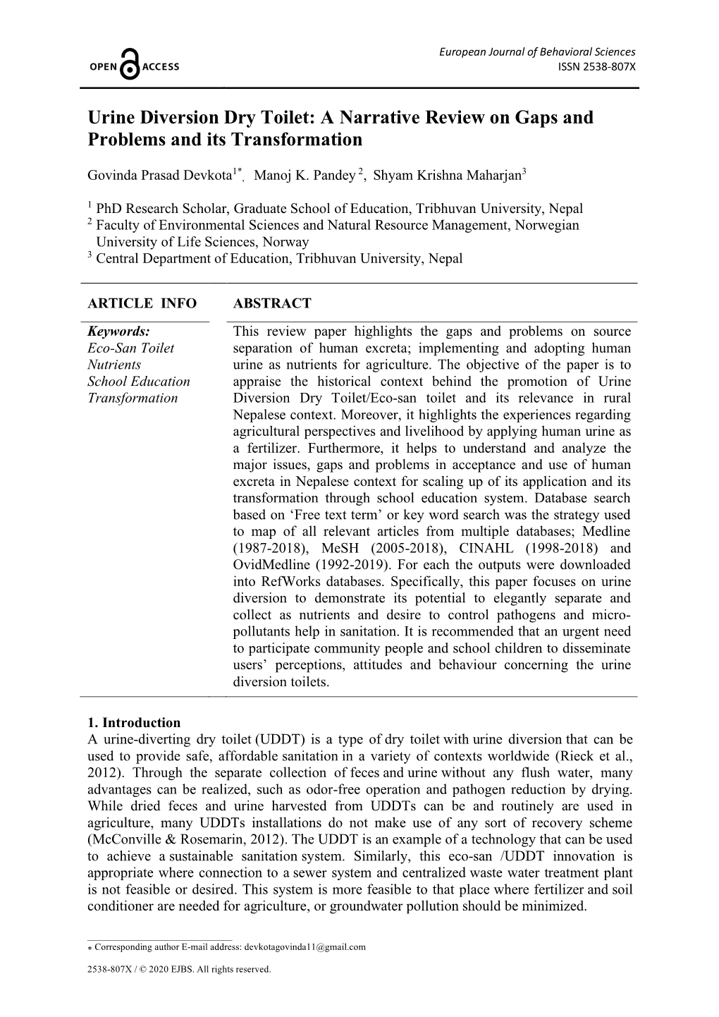 Urine Diversion Dry Toilet: a Narrative Review on Gaps and Problems and Its Transformation