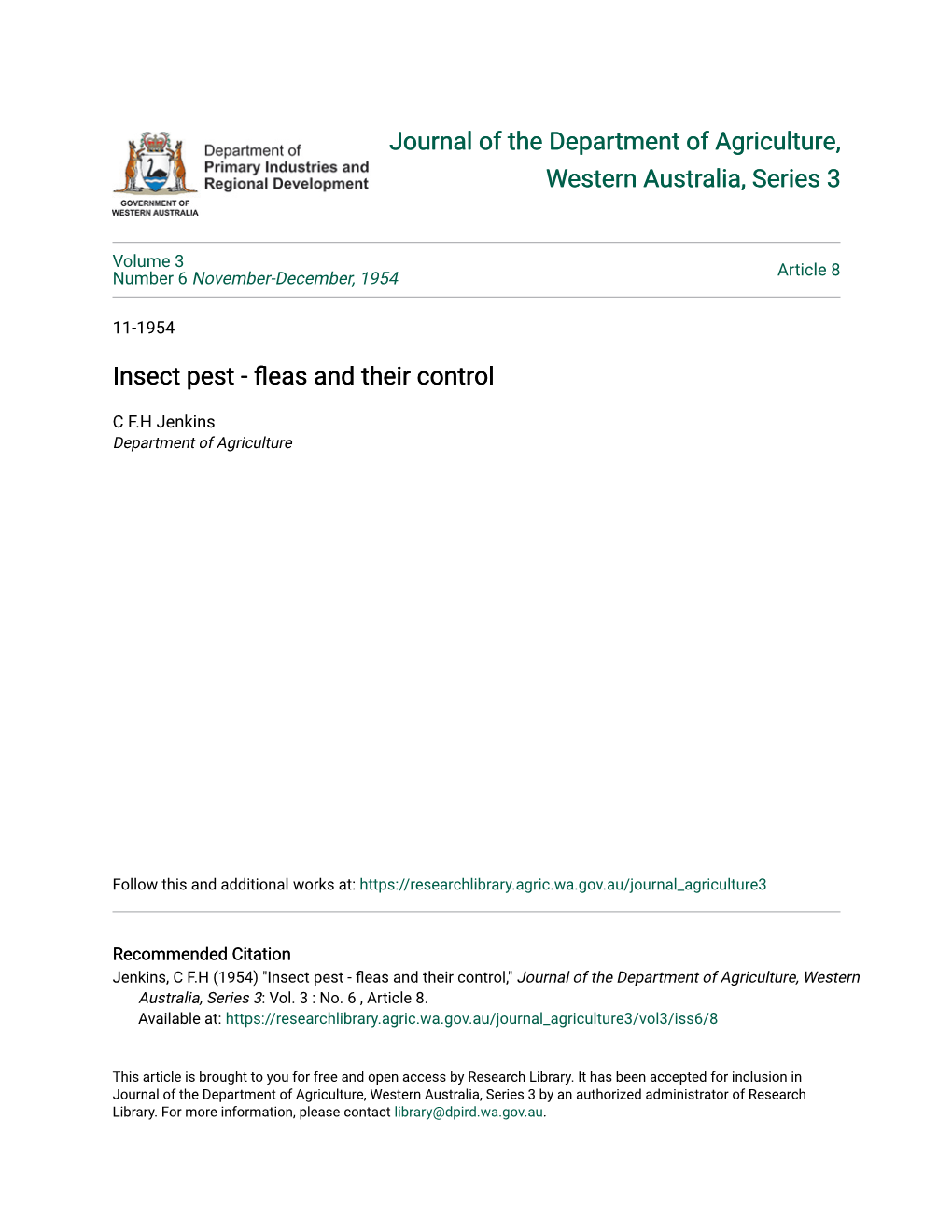 Insect Pest - Fleas and Their Control