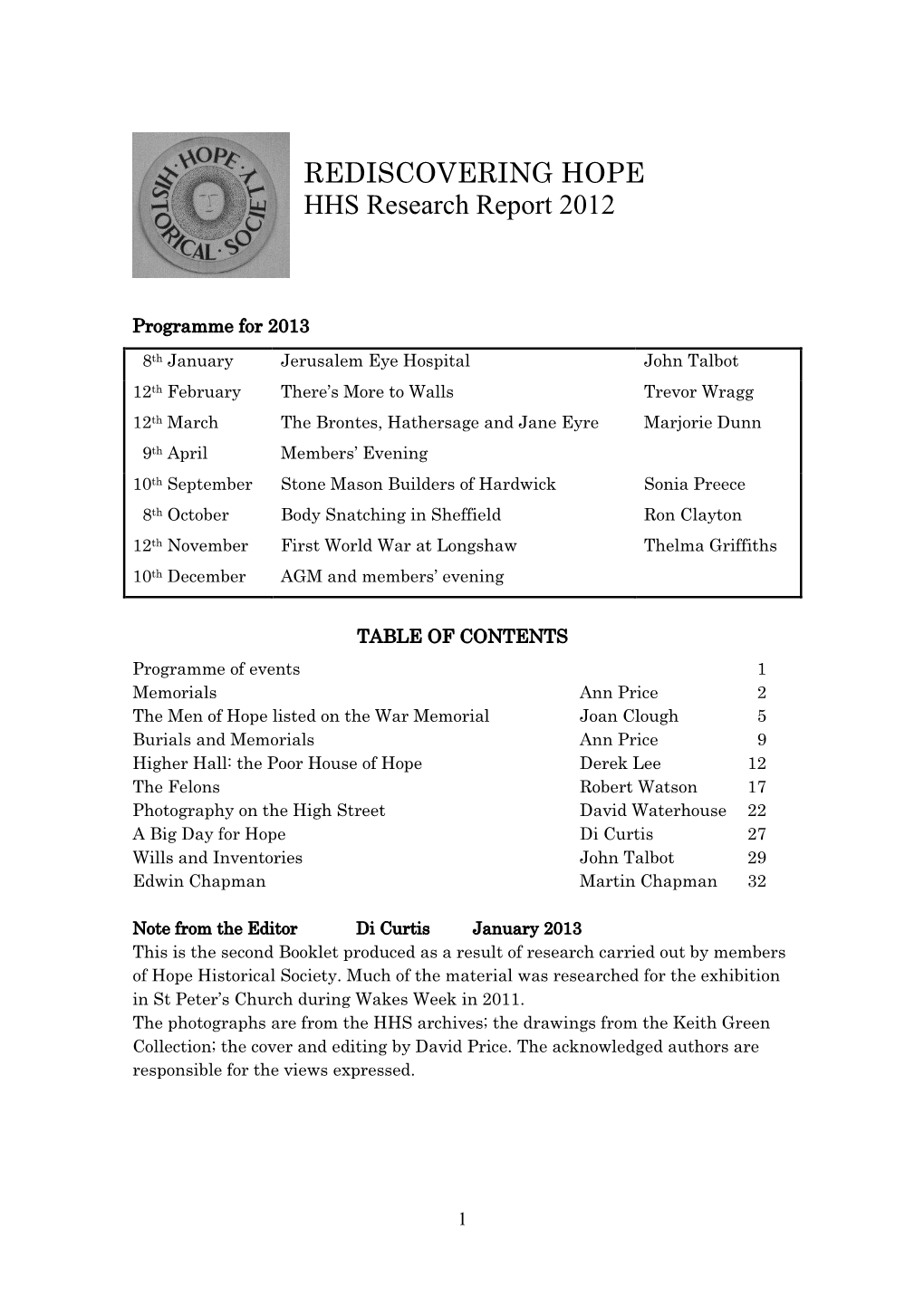 REDISCOVERING HOPE HHS Research Report 2012