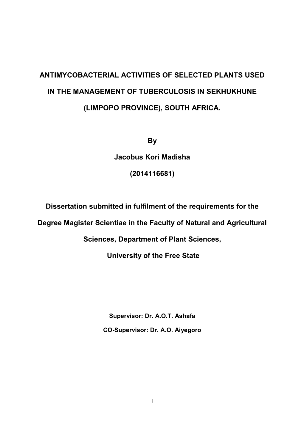 Antimycobacterial Activities of Selected Plants Used in the Management Of