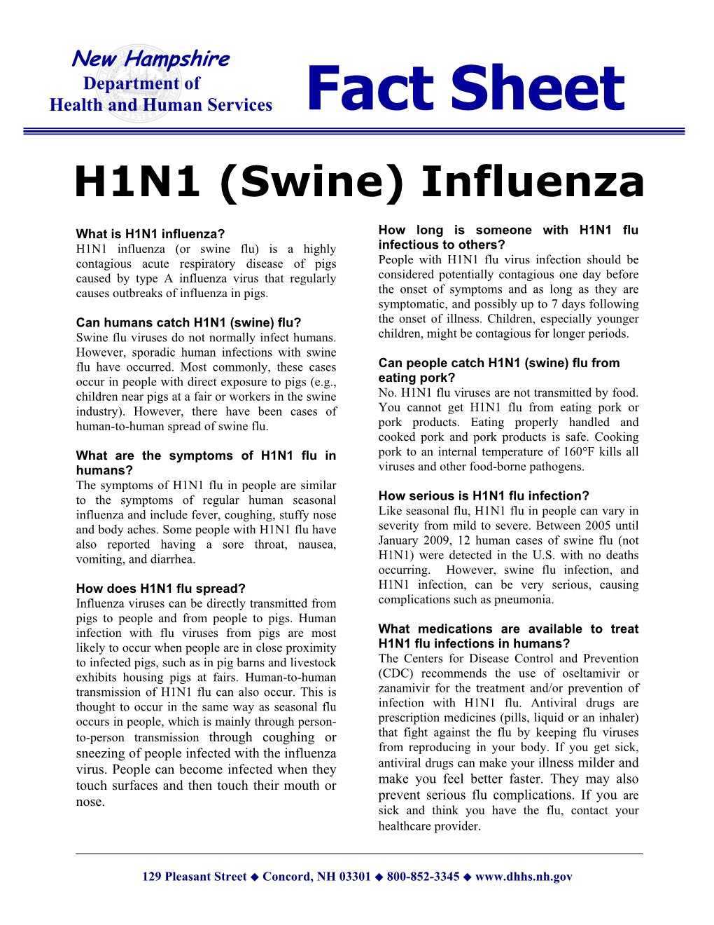 H1N1 Influenza Fact Sheet