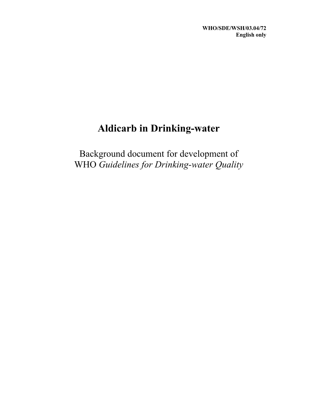 Aldicarb in Drinking-Water