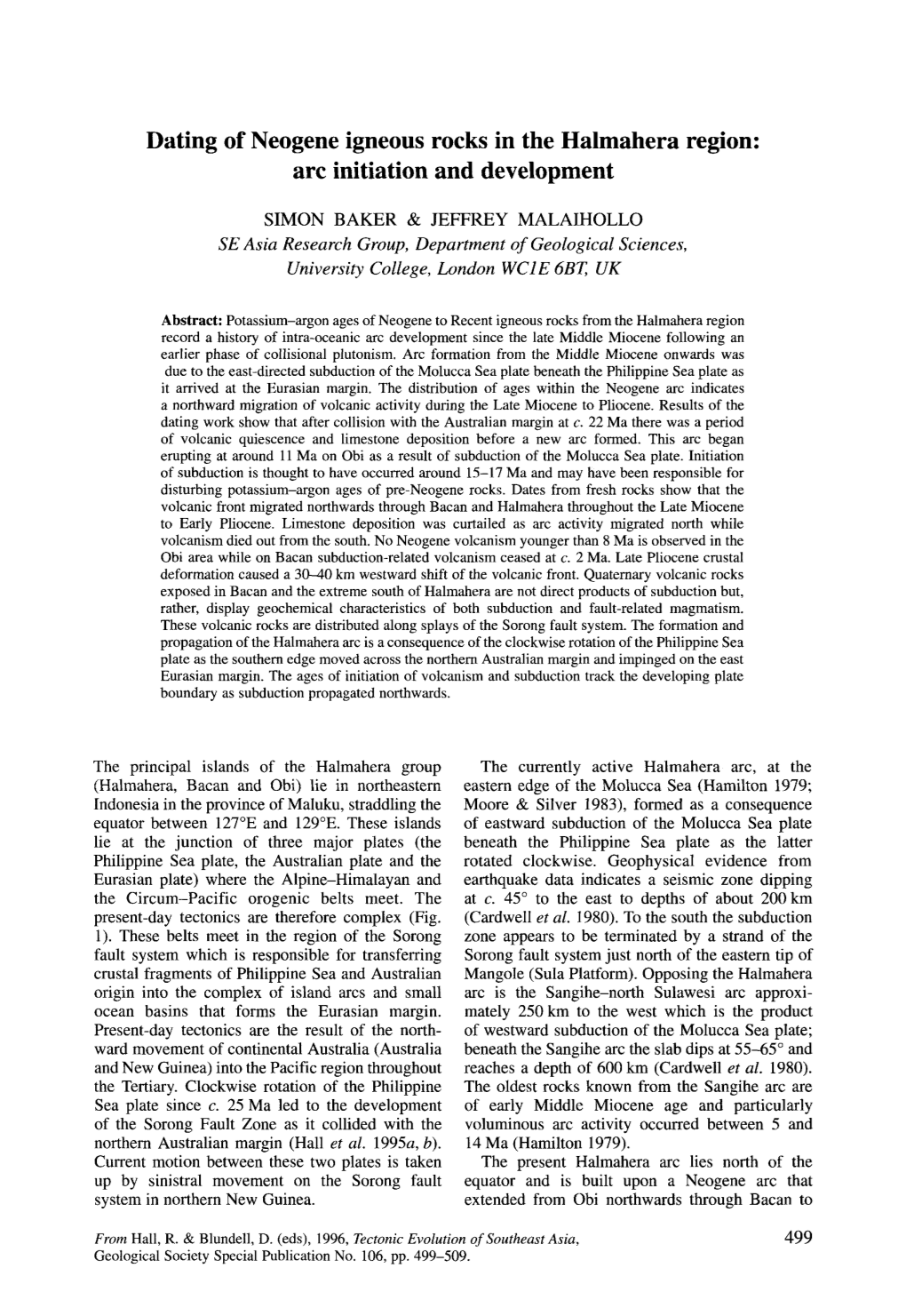 Dating of Neogene Igneous Rocks in the Halmahera Region: Arc Initiation and Development