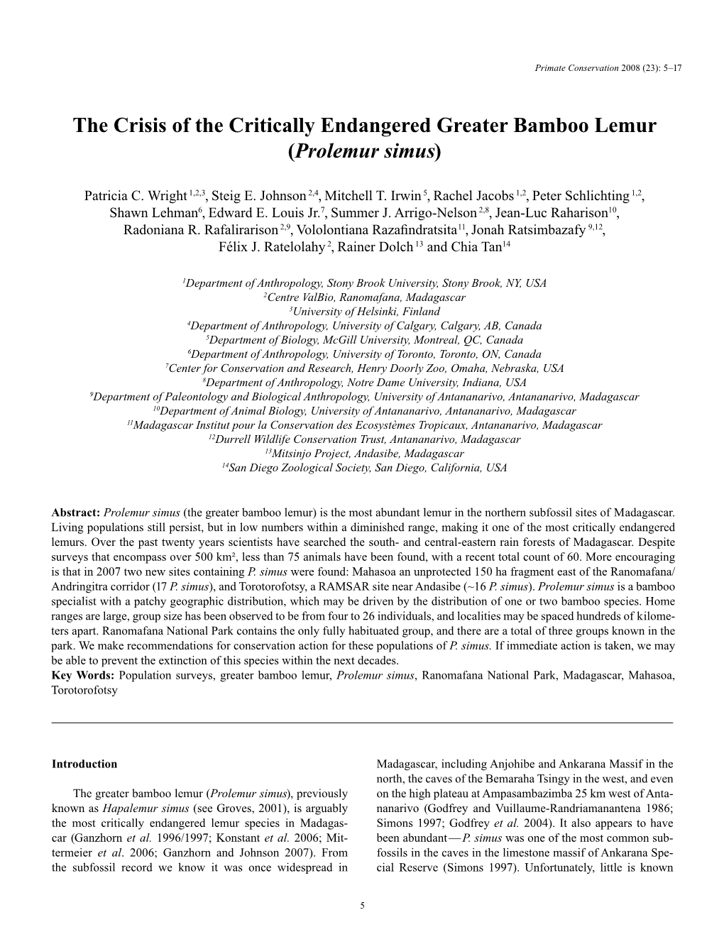 The Crisis of the Critically Endangered Greater Bamboo Lemur (Prolemur Simus)