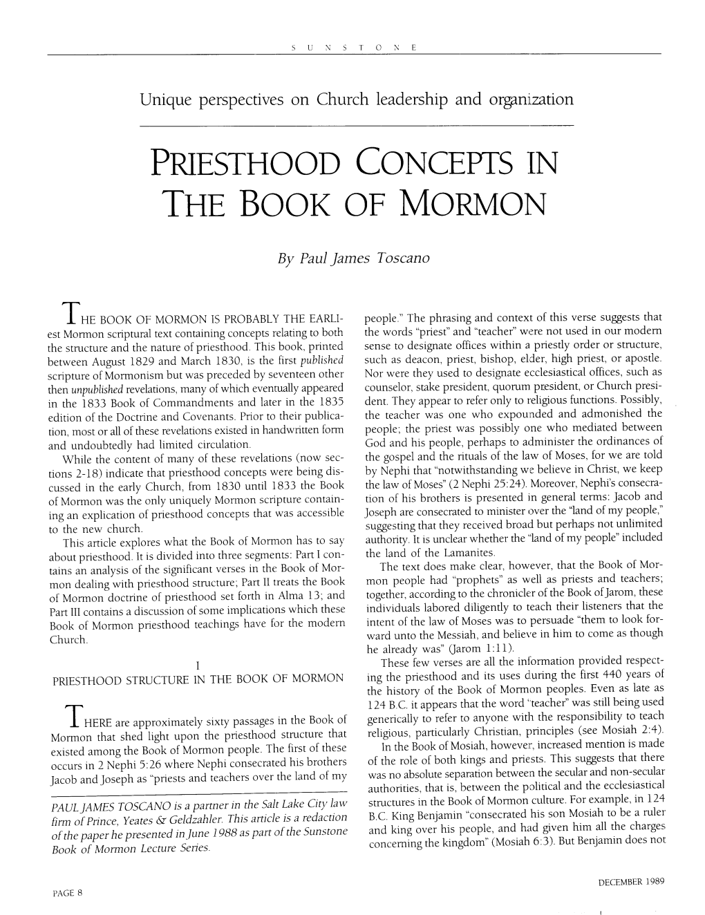 Priesthood Concepts in the Book of Mormon