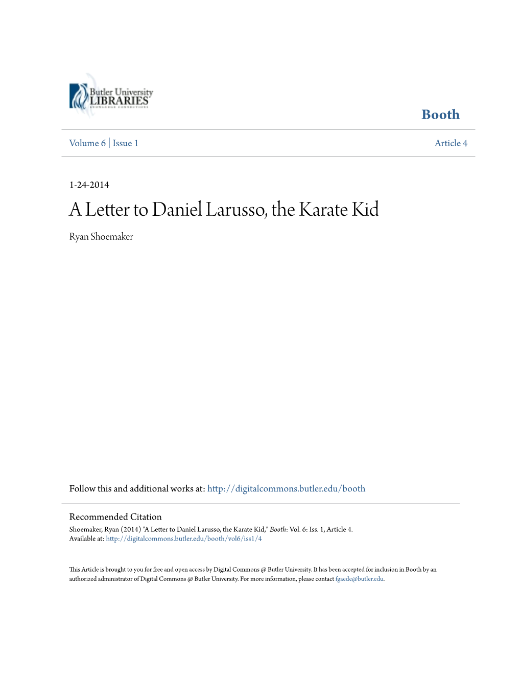 A Letter to Daniel Larusso, the Karate Kid Ryan Shoemaker