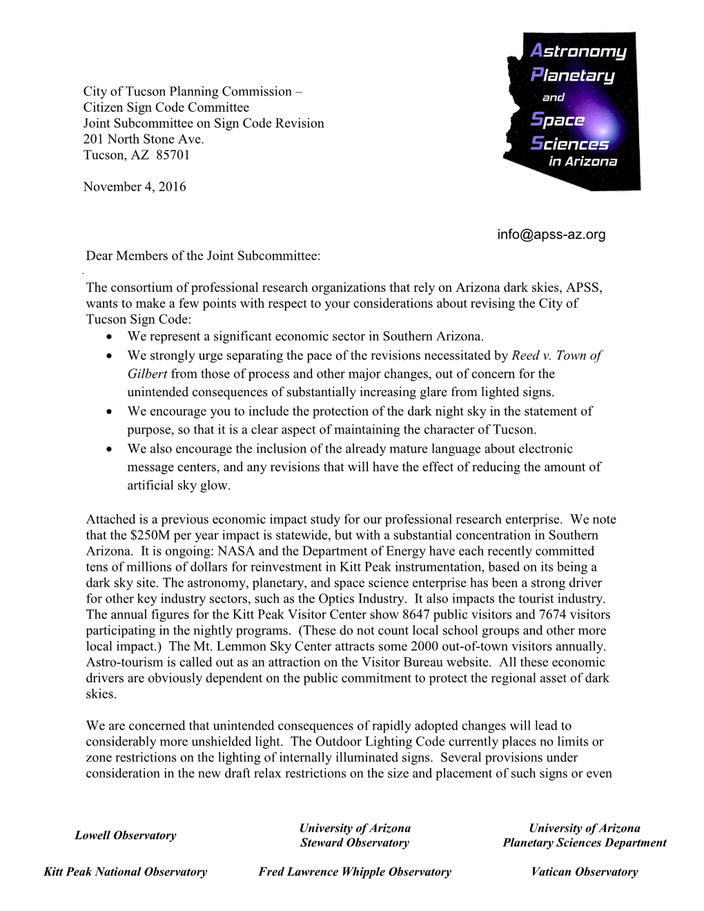 Letter from Astronomy Planetary and Space Sciences In