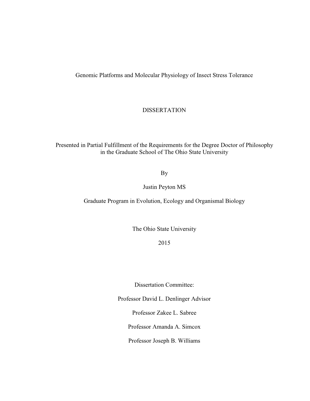 Genomic Platforms and Molecular Physiology of Insect Stress Tolerance