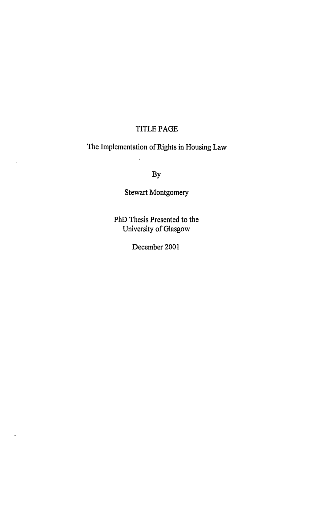 TITLE PAGE the Implementation of Rights in Housing Law by Stewart