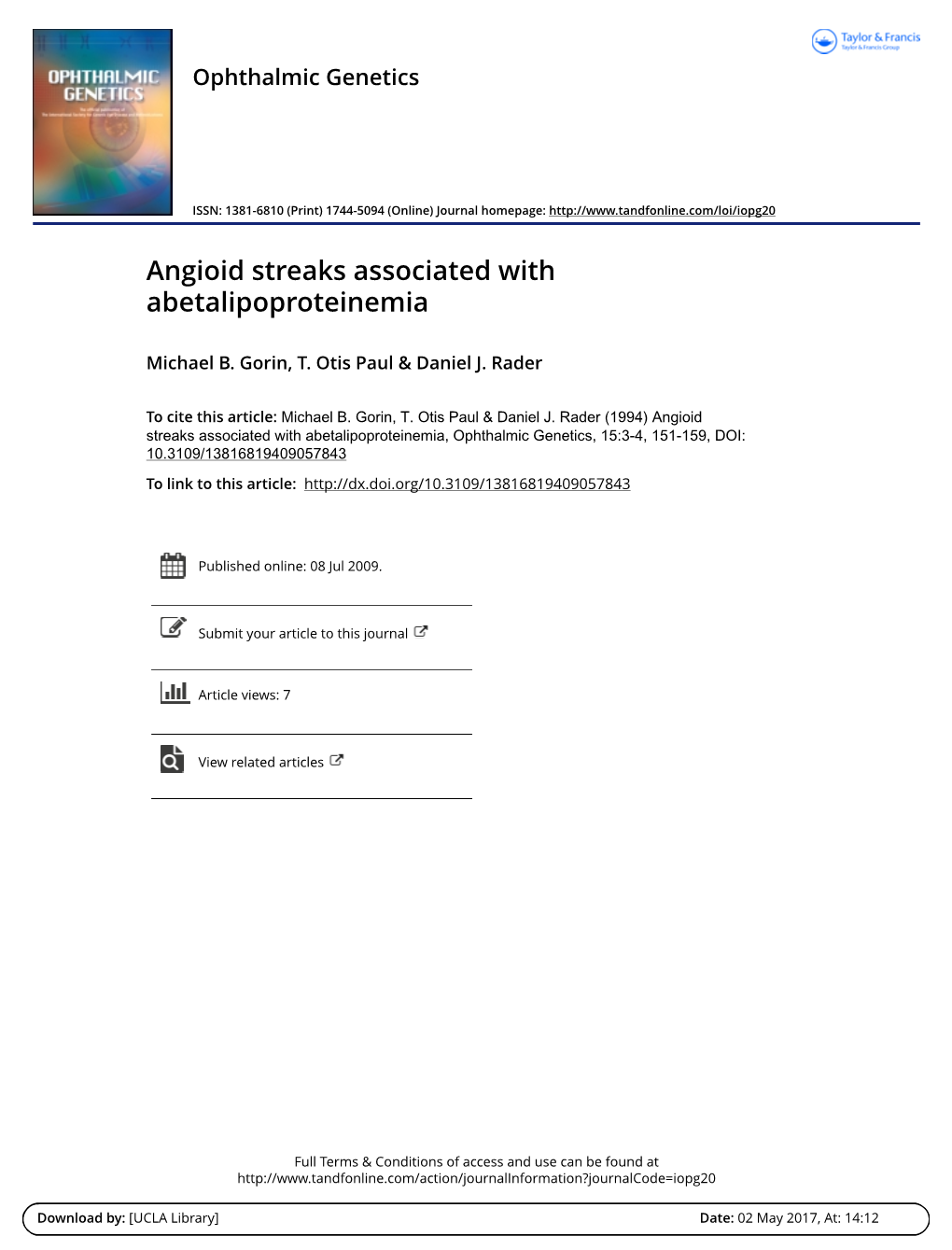 Angioid Streaks Associated with Abetalipoproteinemia