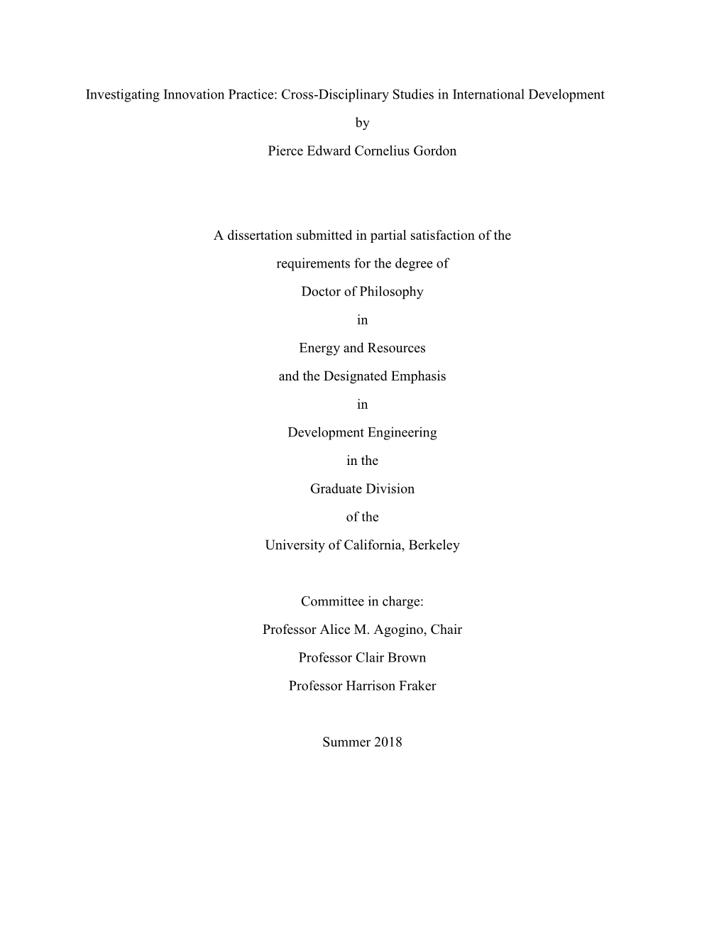 Investigating Innovation Practice: Cross-Disciplinary Studies in International Development by Pierce Edward Cornelius Gordon