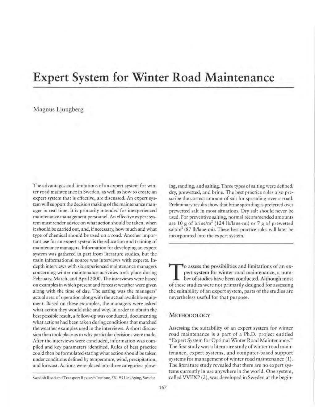 Expert System for Winter Road Maintenance