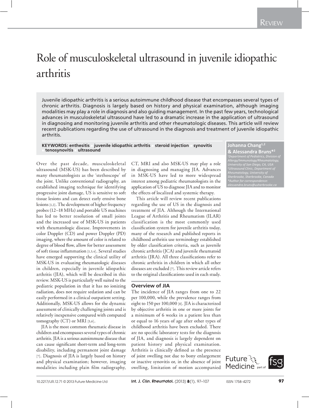 Role of Musculoskeletal Ultrasound in Juvenile Idiopathic Arthritis