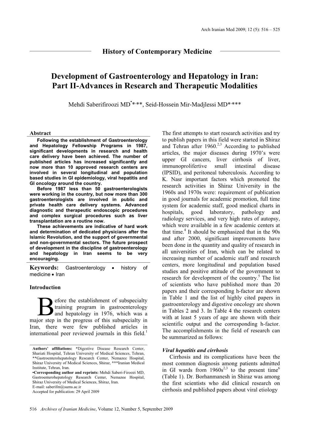 Development of Gastroenterology and Hepatology in Iran: Part II-Advances in Research and Therapeutic Modalities