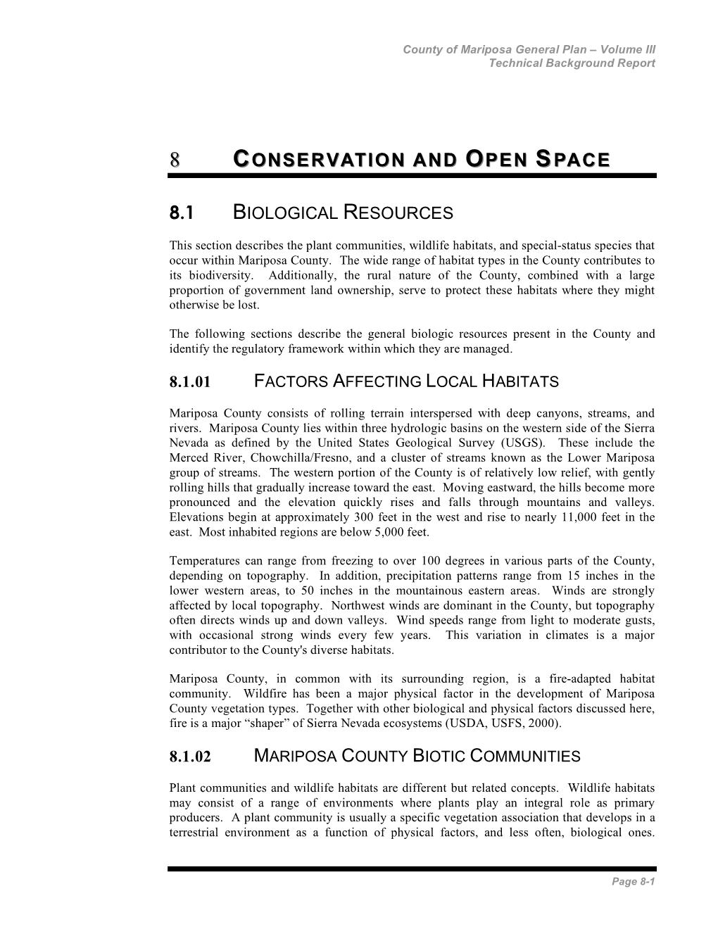 Conservation and Open Space County of Mariposa – Technical Background Report April 4, 2003