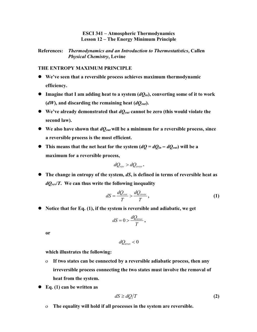 Energy Minimum Principle