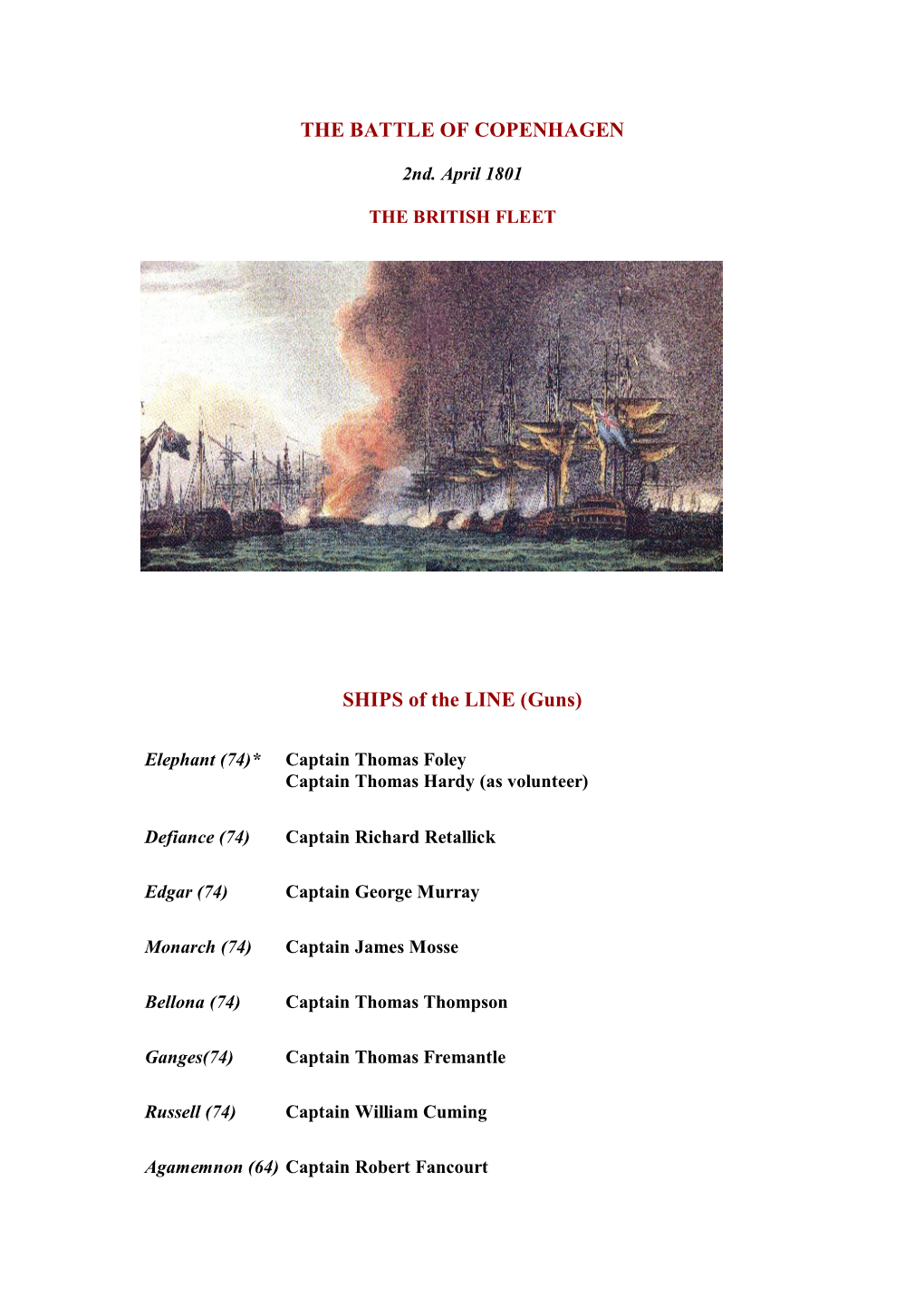 THE BATTLE of COPENHAGEN SHIPS of the LINE (Guns)