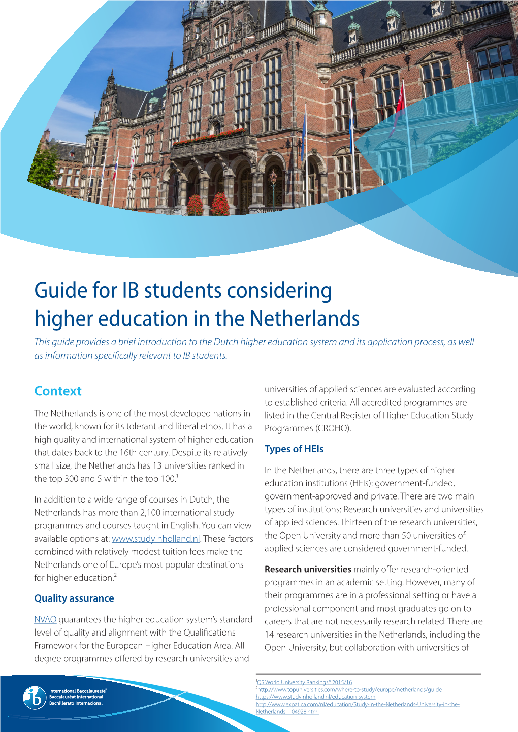 Guide for IB Students Considering Higher Education in the Netherlands