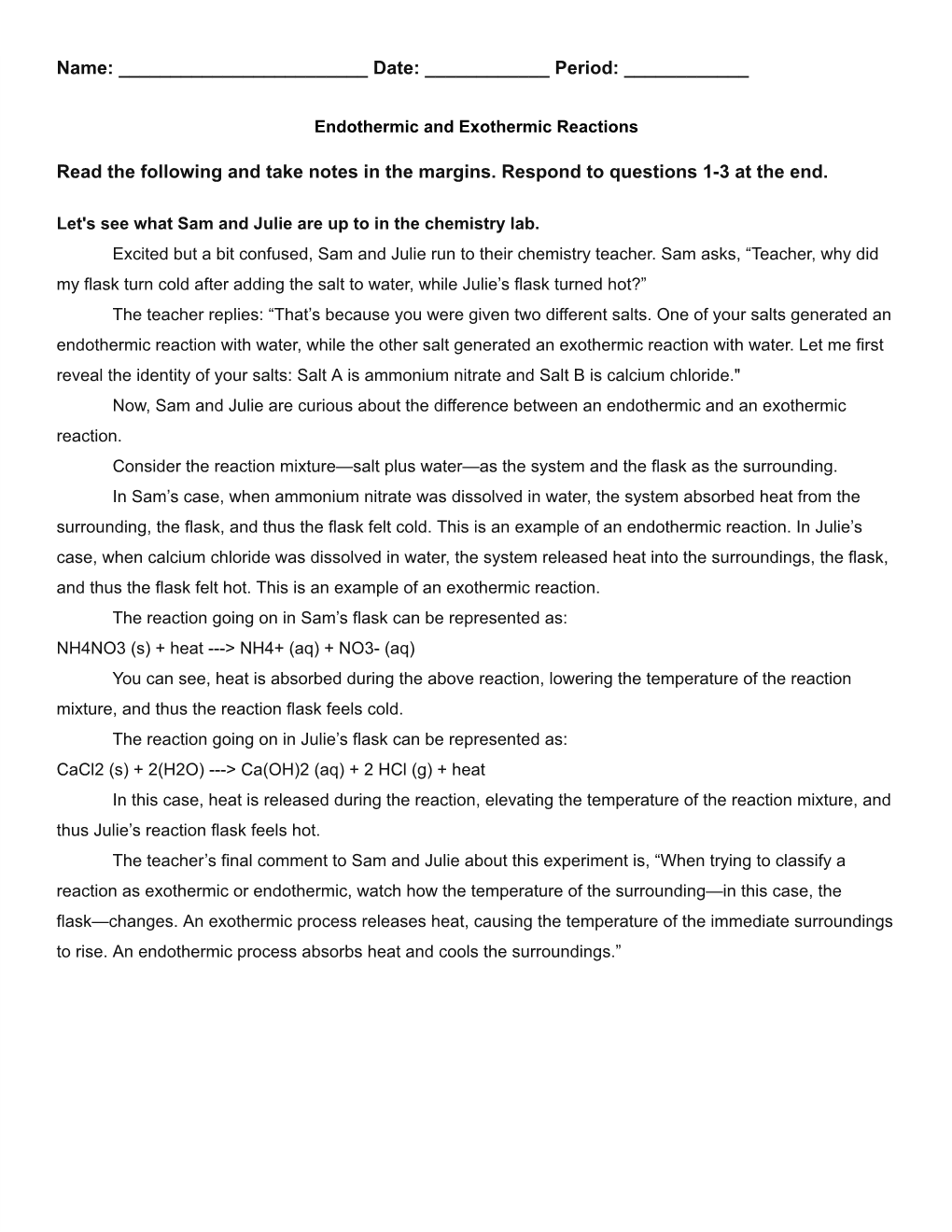 Endothermic and Exothermic Reactions