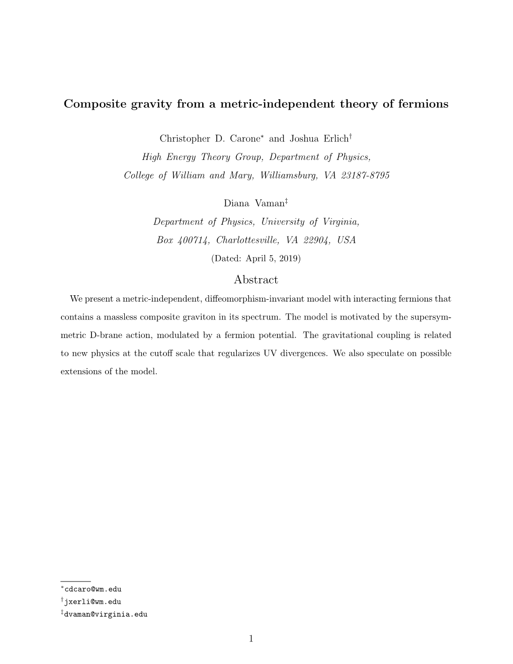 Composite Gravity from a Metric-Independent Theory of Fermions