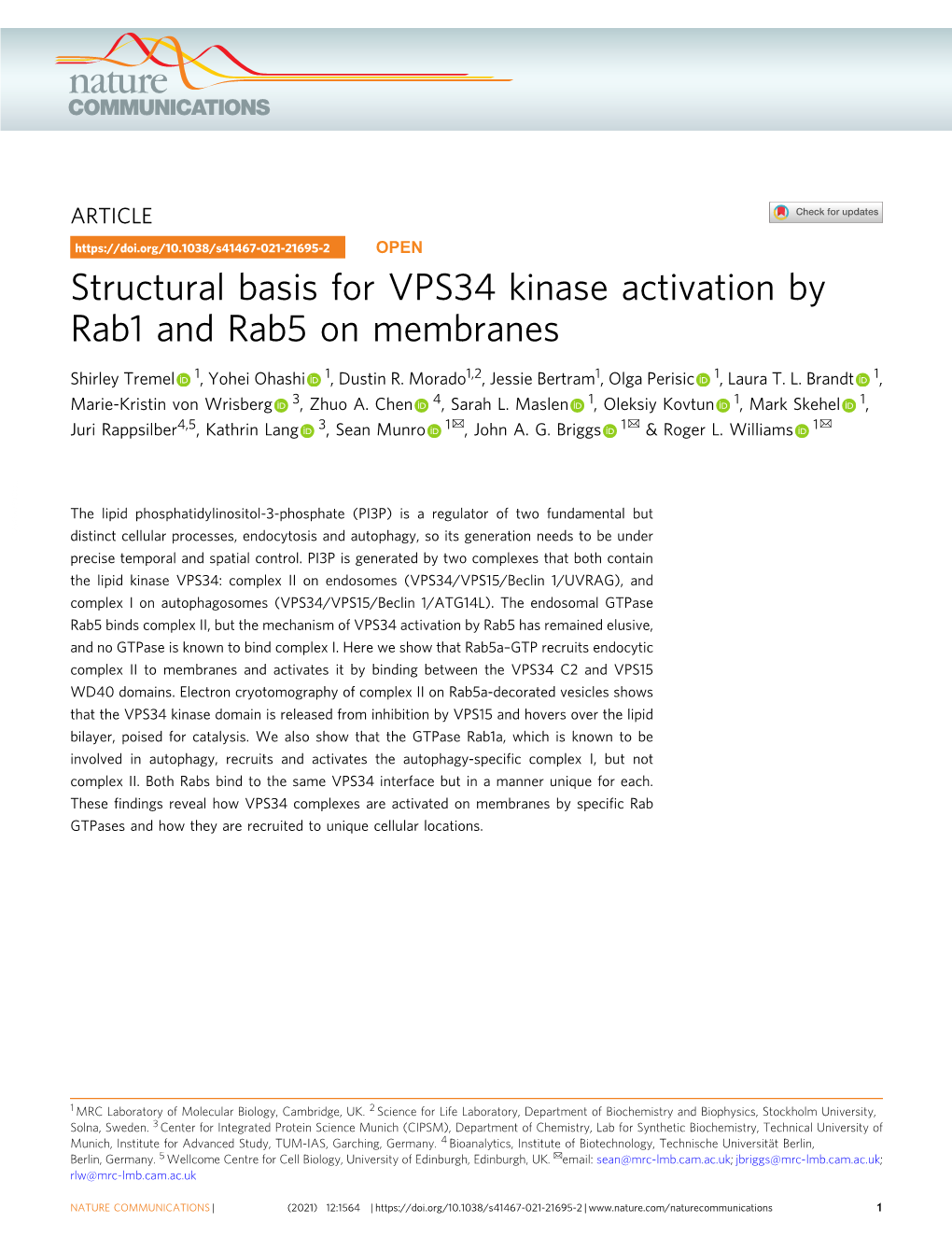 Structural Basis for VPS34 Kinase Activation by Rab1 and Rab5 on Membranes