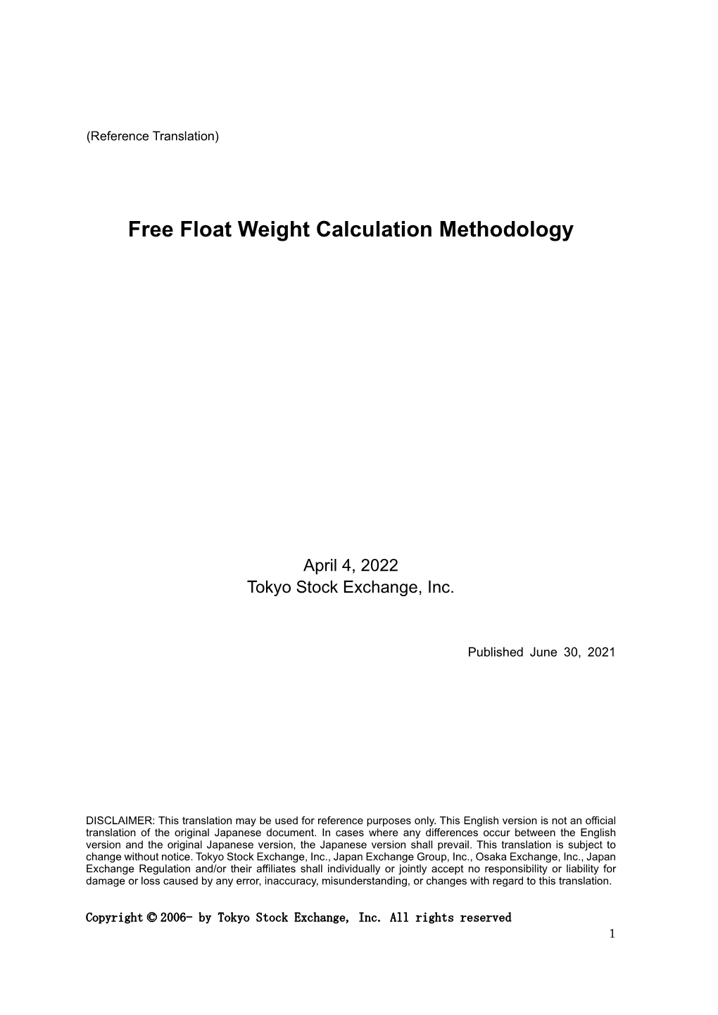 Free Float Weight Calculation Methodology