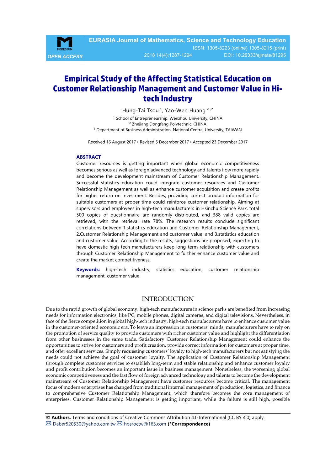 Empirical Study of the Affecting Statistical Education on Customer Relationship Management and Customer Value in Hi- Tech Industry