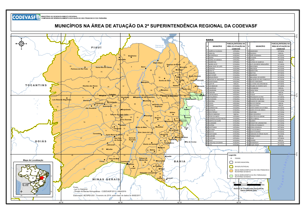 Municípios Na Área De Atuação Da 2ª Superintendência Regional Da Codevasf S ° 0 1 Bahia