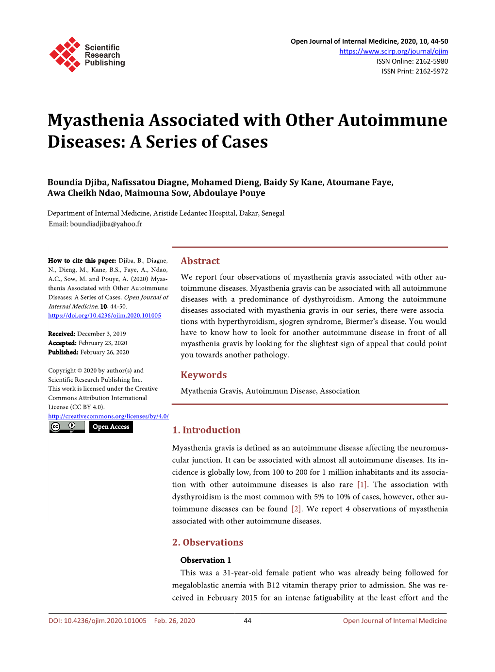 Myasthenia Associated with Other Autoimmune Diseases: a Series of Cases