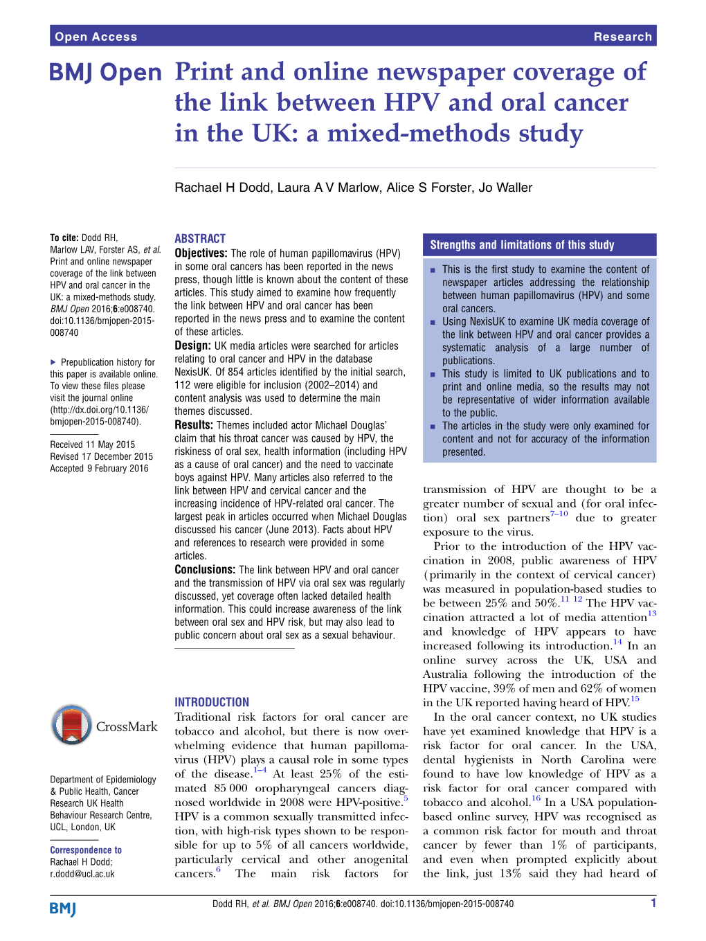 Print and Online Newspaper Coverage of the Link Between HPV and Oral Cancer in the UK: a Mixed-Methods Study