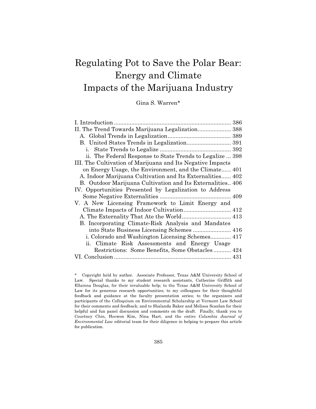 Energy and Climate Impacts of the Marijuana Industry