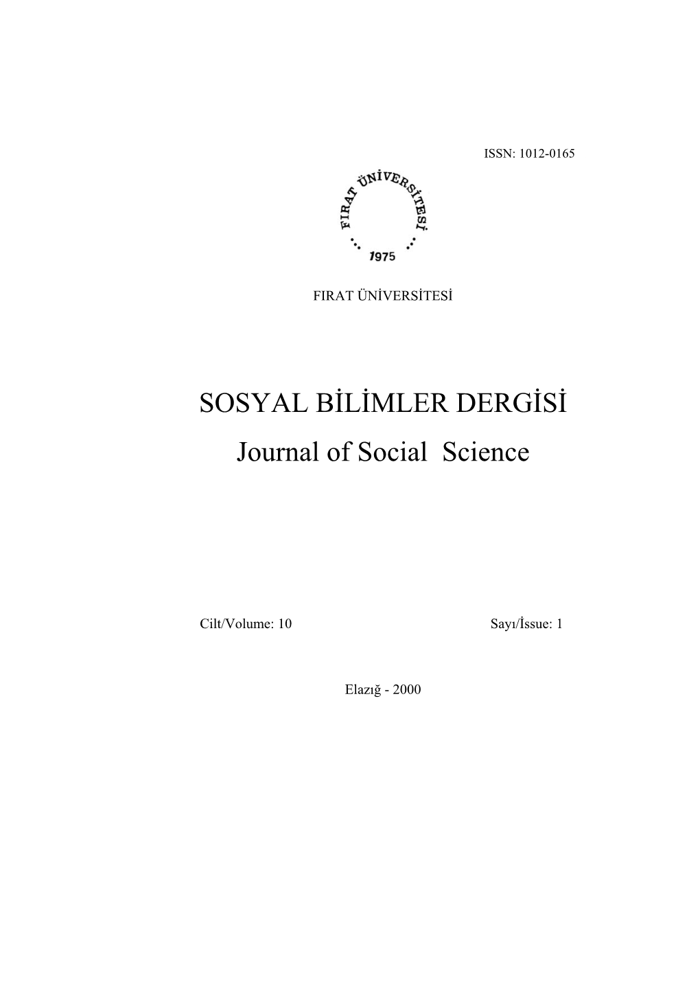 SOSYAL BİLİMLER DERGİSİ Journal of Social Science