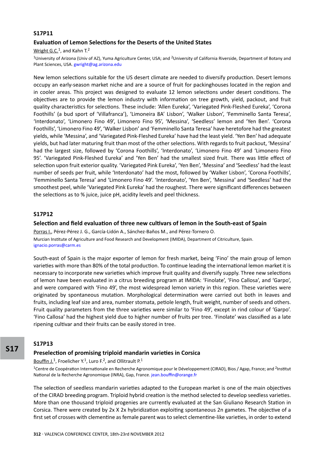 S17P11 Evaluation of Lemon Selections for the Deserts of the United States S17P12 Selection and Field Evaluation of Three New Cu