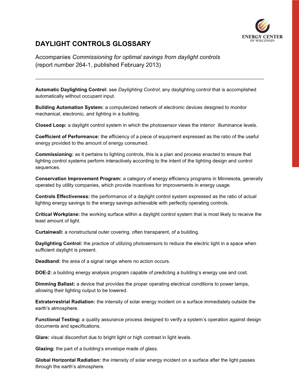 Daylight Controls Glossary