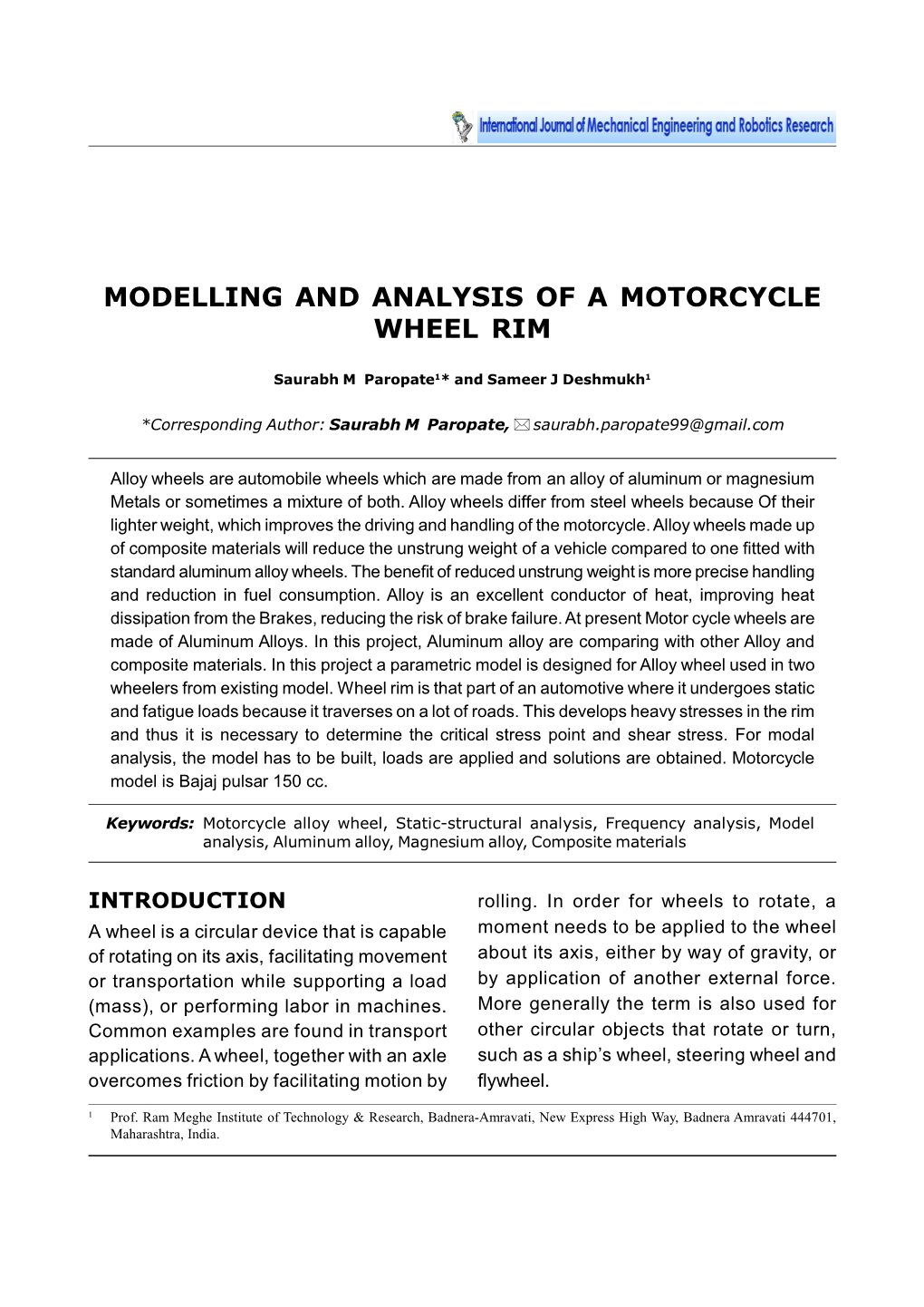 Modelling and Analysis of a Motorcycle Wheel Rim