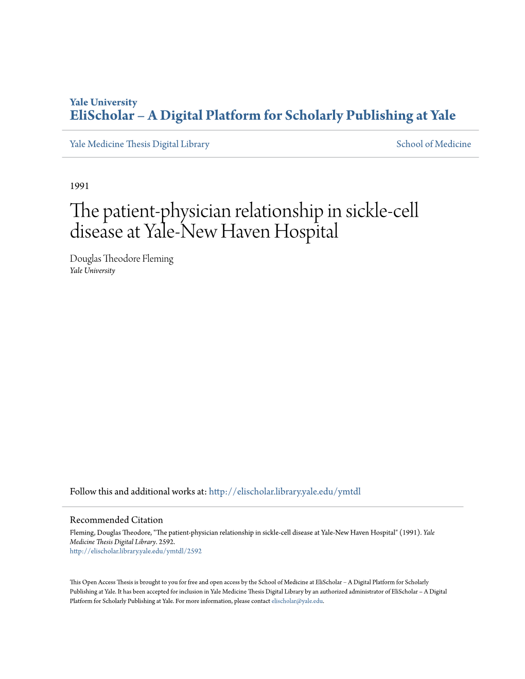 The Patient-Physician Relationship in Sickle-Cell Disease at Yale-New Haven Hospital