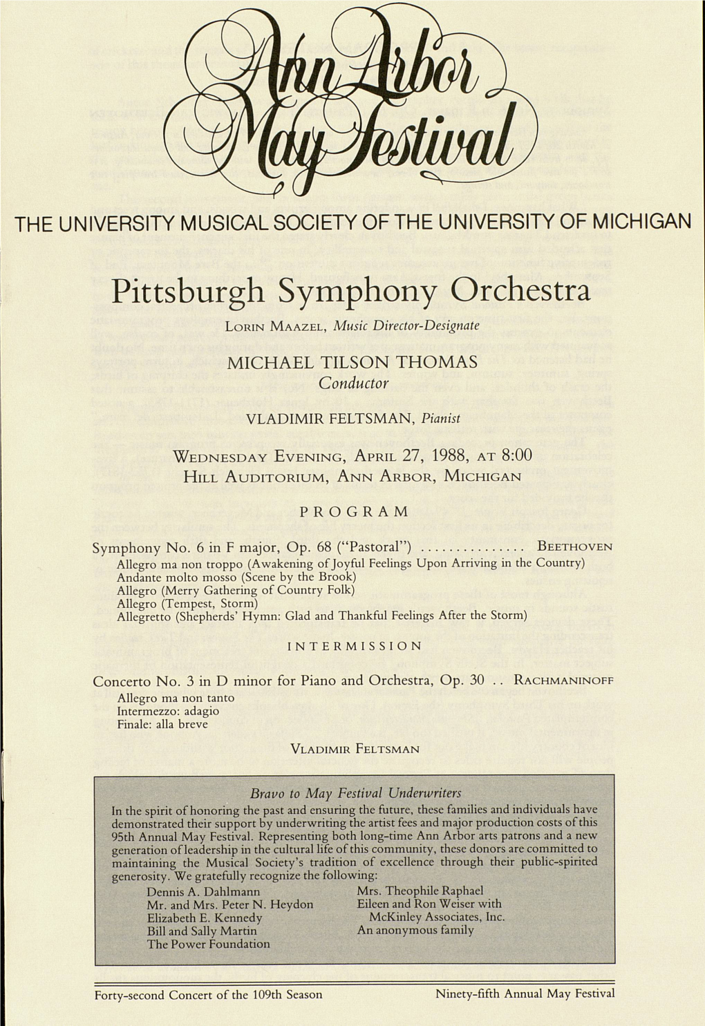 Pittsburgh Symphony Orchestra LORIN MAAZEL, Music Director-Designate