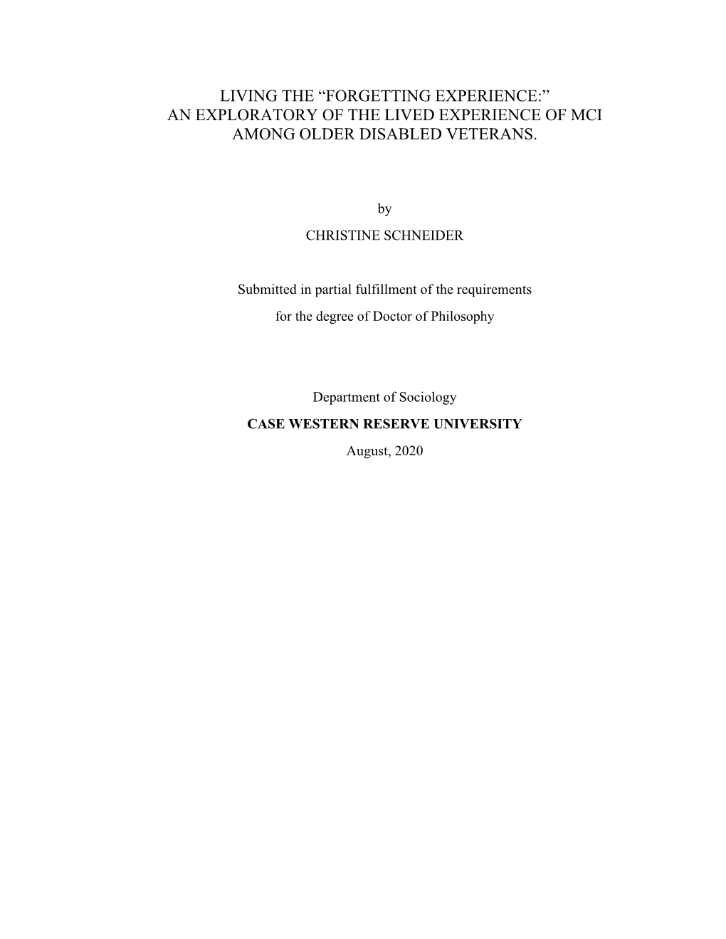 An Exploratory of the Lived Experience of Mci Among Older Disabled Veterans