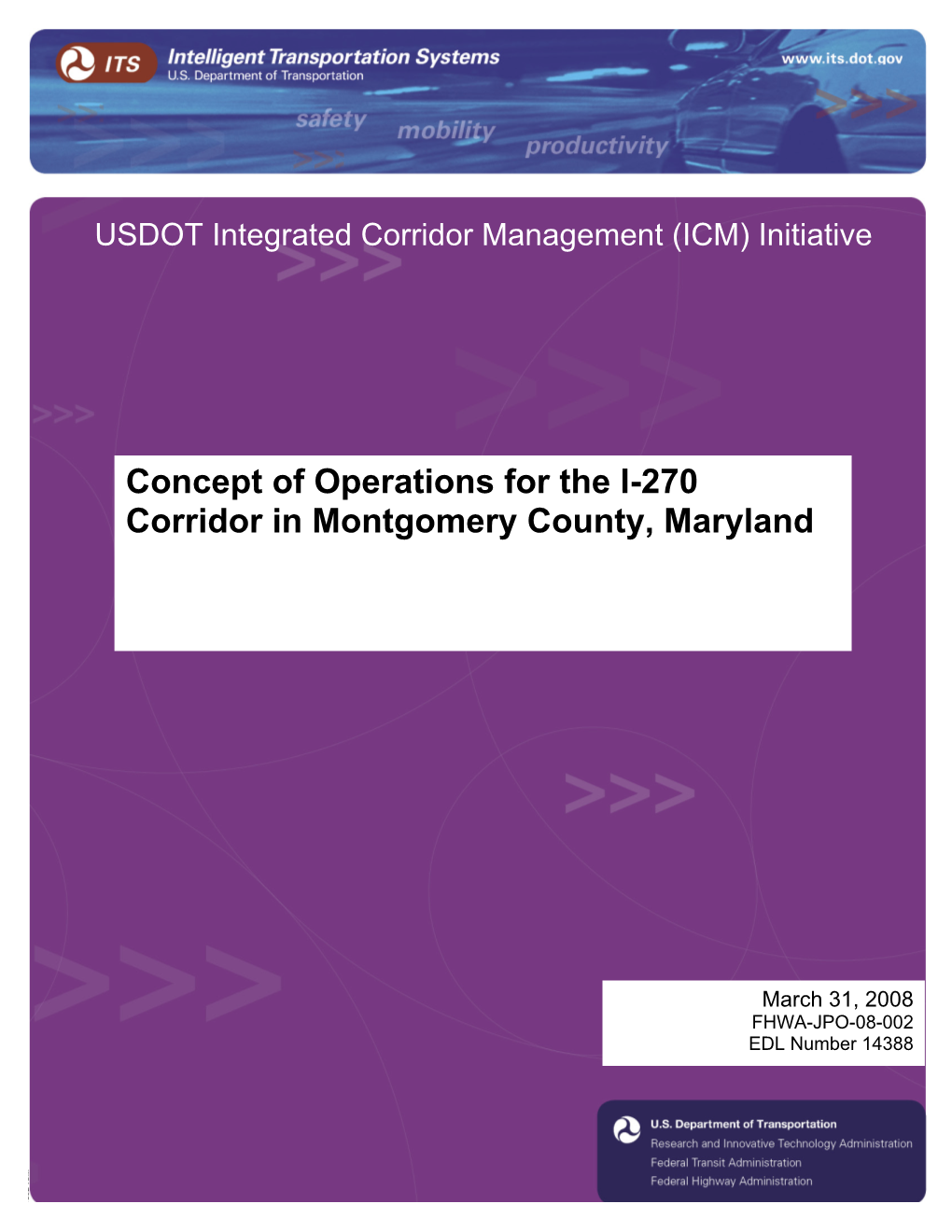 Concept of Operations for the I-270 Corridor in Montgomery County