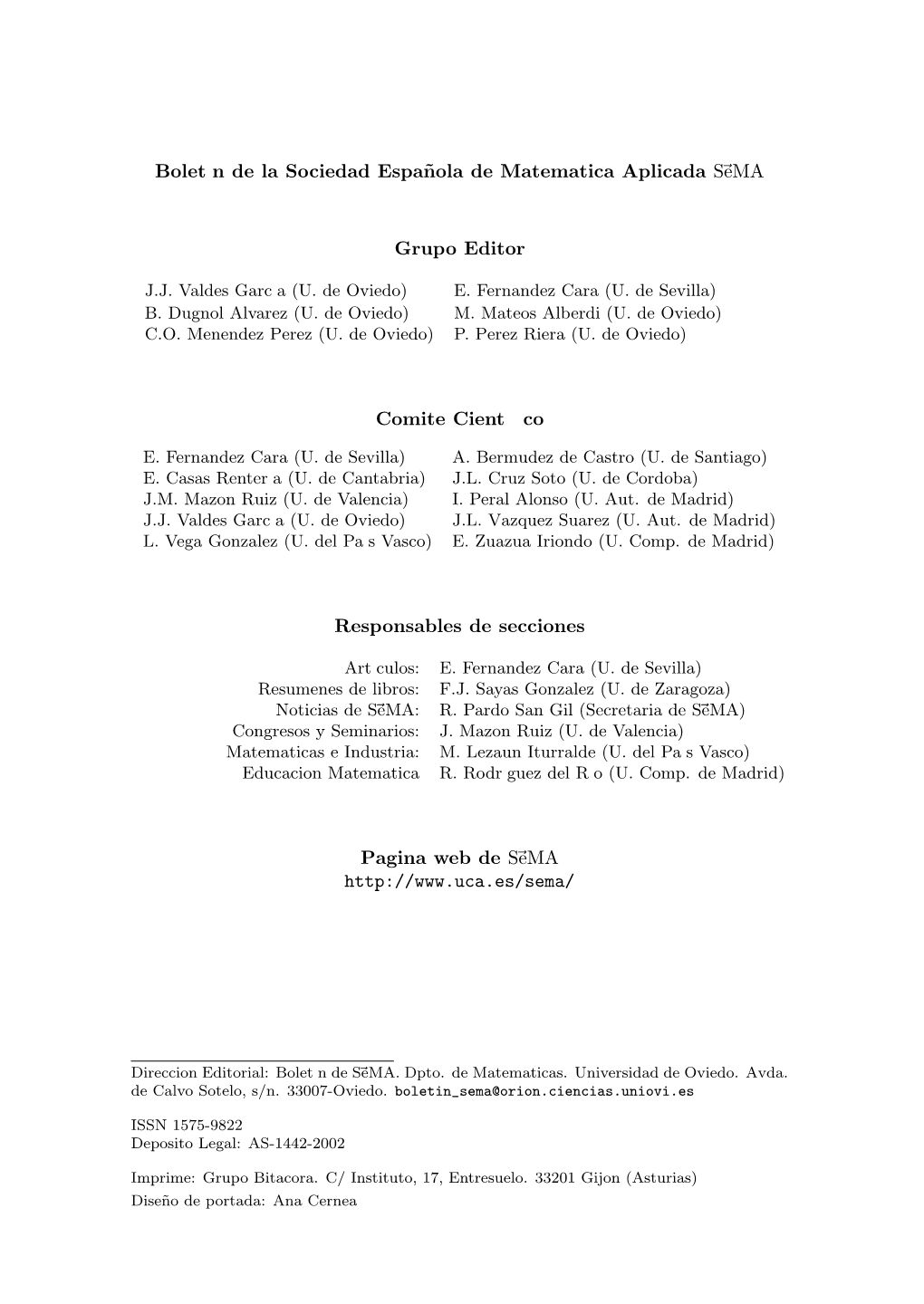 Boletın De La Sociedad Espa˜Nola De Matemática Aplicada Sema Grupo