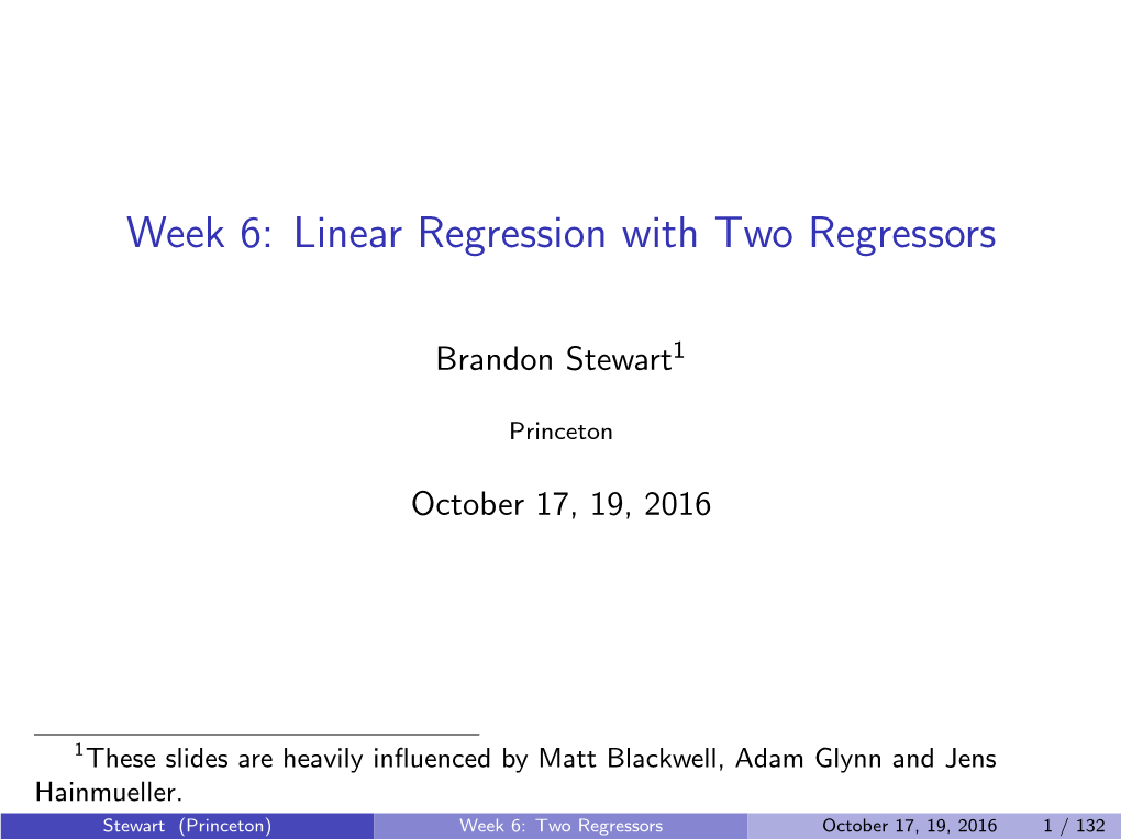 Week 6: Linear Regression with Two Regressors