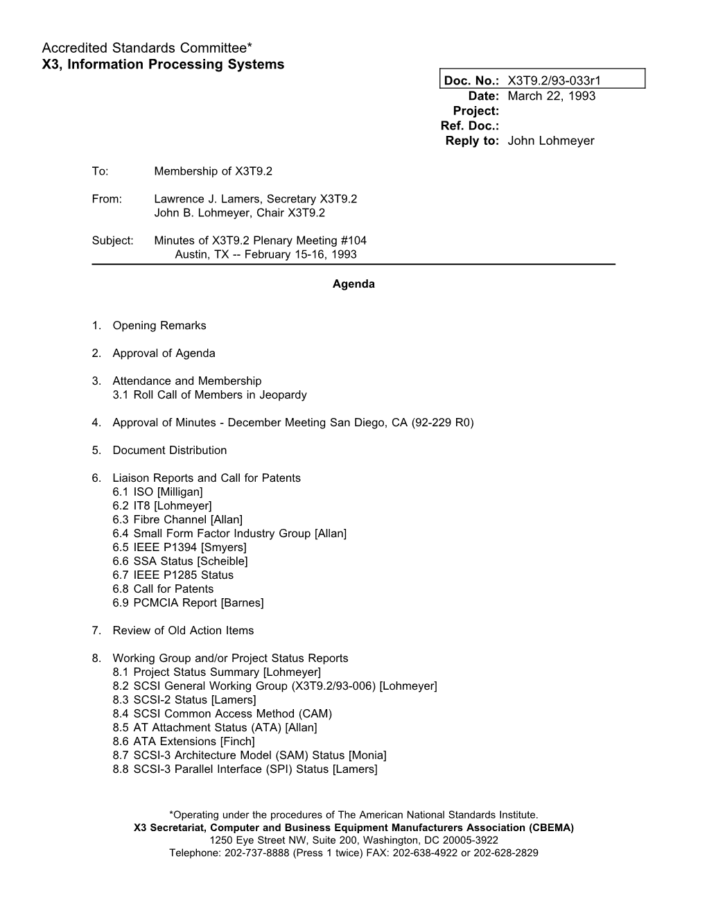 Accredited Standards Committee* X3, Information Processing Systems Doc