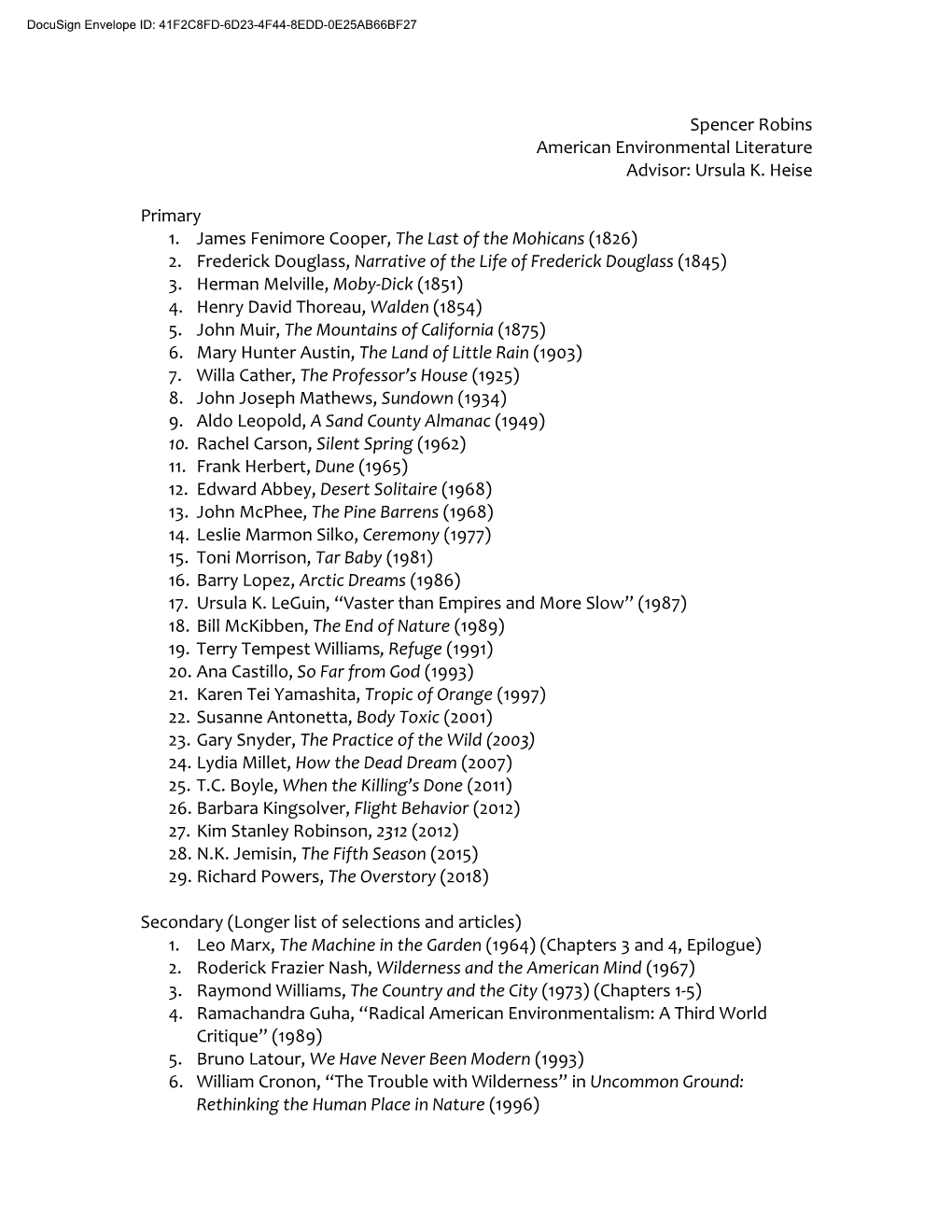 American Environmental Literature – Robins