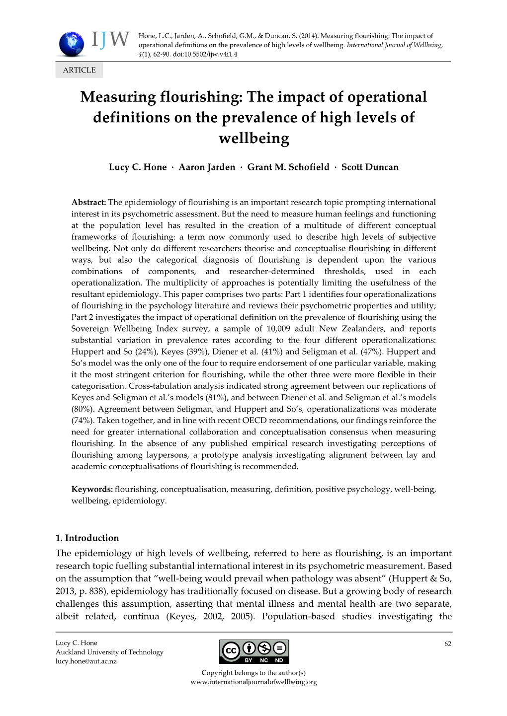 Measuring Flourishing: the Impact of Operational Definitions on the Prevalence of High Levels of Wellbeing