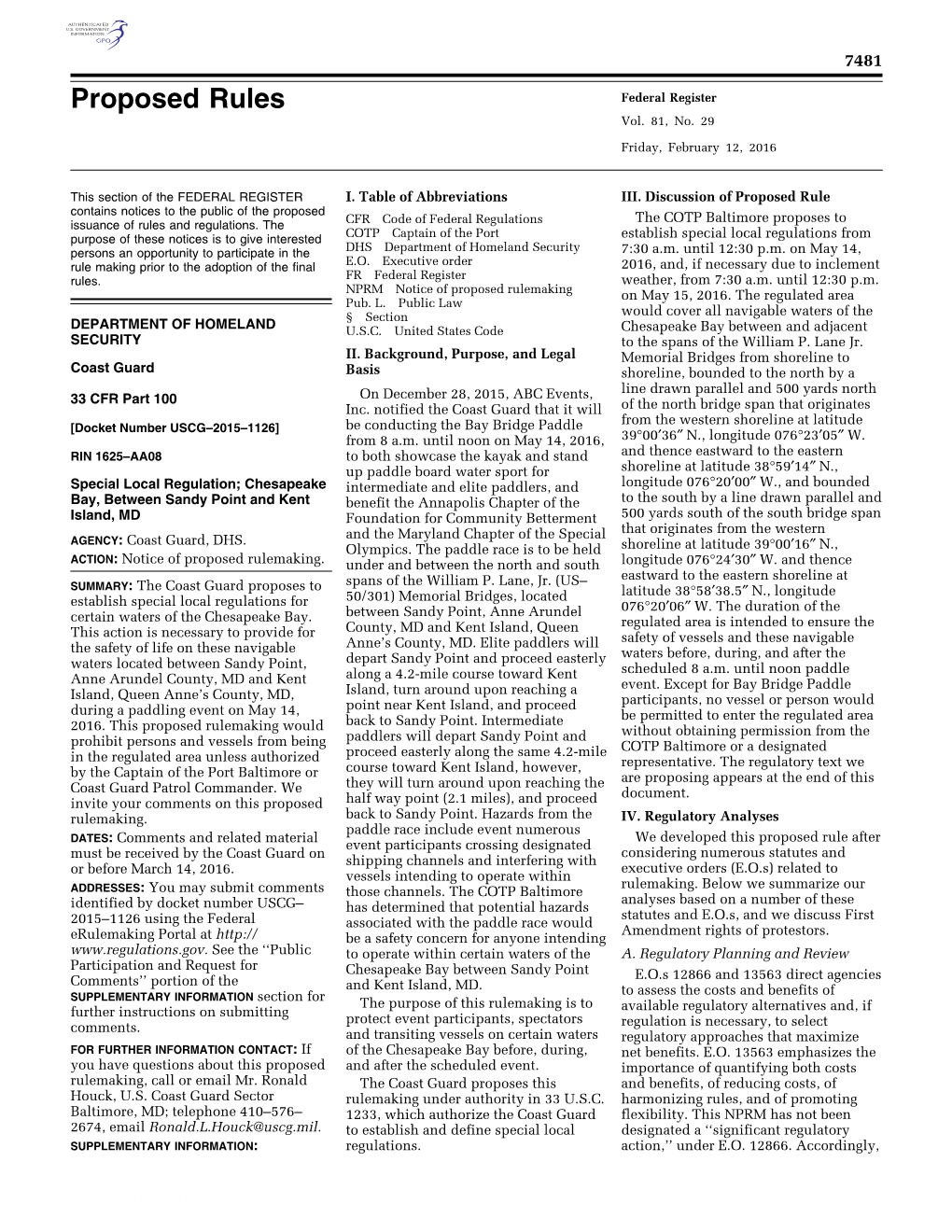 Proposed Rules Federal Register Vol