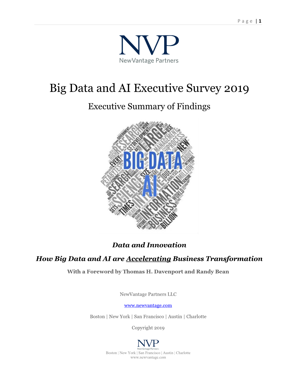 Newvantage Partners Big Data and AI Executive Survey 2019