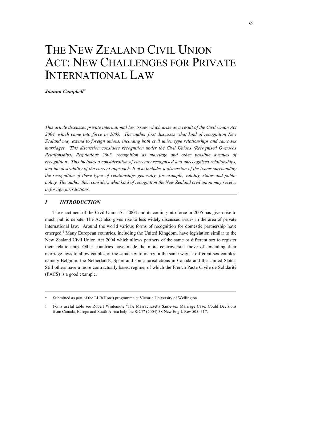 The New Zealand Civil Union Act: New Challenges for Private International Law