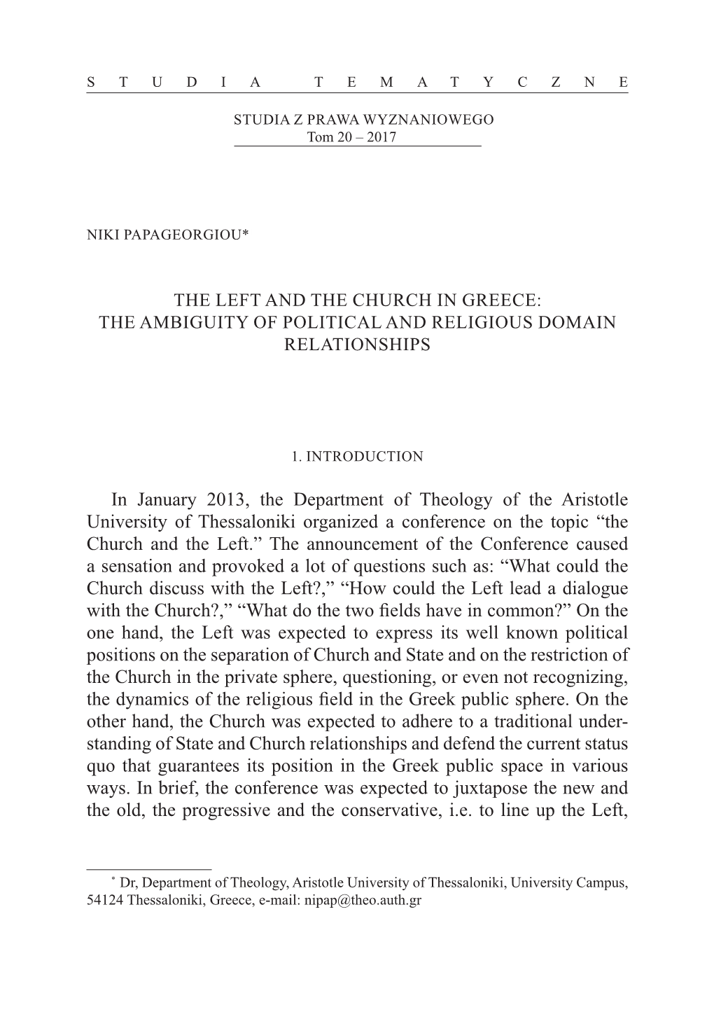 The Left and the Church in Greece: the Ambiguity of Political and Religious Domain Relationships