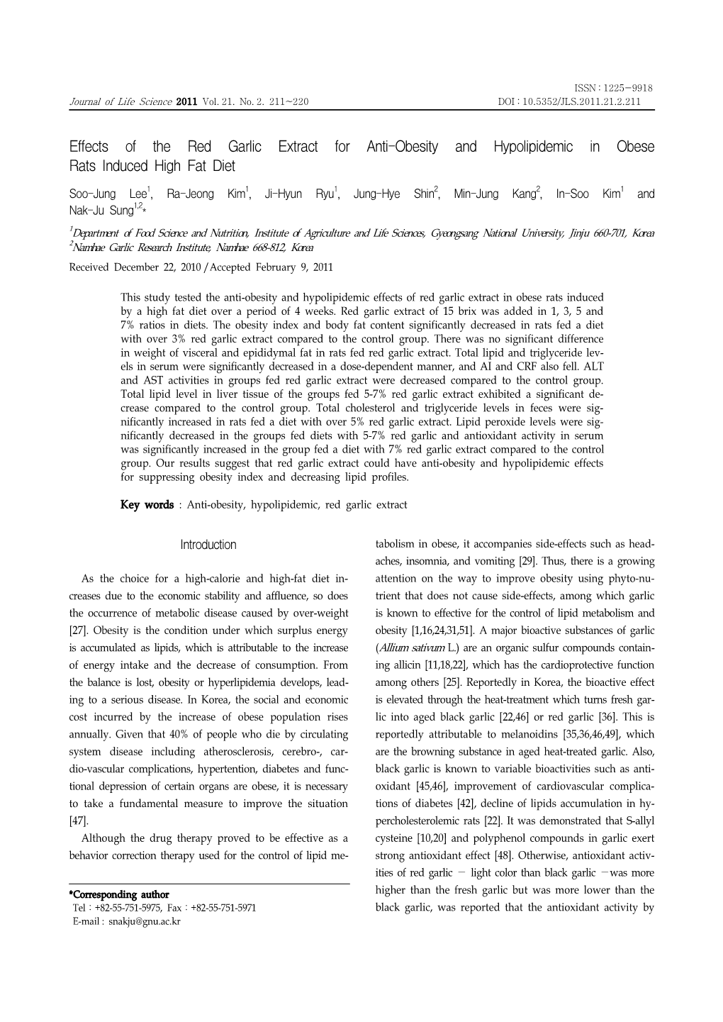 Effects of the Red Garlic Extract for Anti-Obesity and Hypolipidemic in Obese Rats Induced High Fat Diet