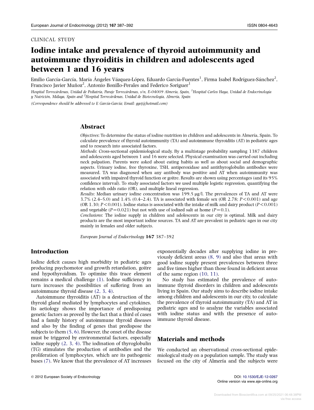 Iodine Intake and Prevalence of Thyroid Autoimmunity And